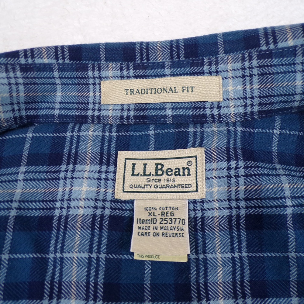 LLBean Scotch Plaid Flannel Button Shirt Mens Large Blue Traditional Fit Size XL - Picture 9 of 10